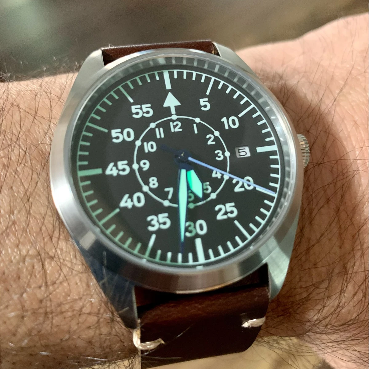 Orologio Strela Pilot Germany Automatico – Miyota 8215, Cassa 43mm Acciaio, Quadrante Bianco, Cinturino Marrone