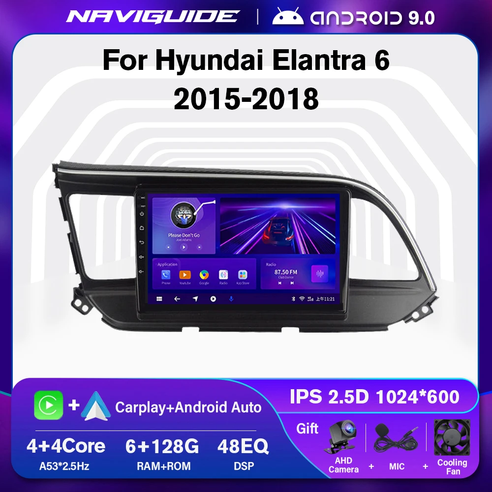 Naviguide P1 6 + 128G Autoradio Per Hyundai Elantra 6 2016-2018 Lettore Multimediale Stereo Carplay Unità Principale Autoradio Bluetooth Fm
