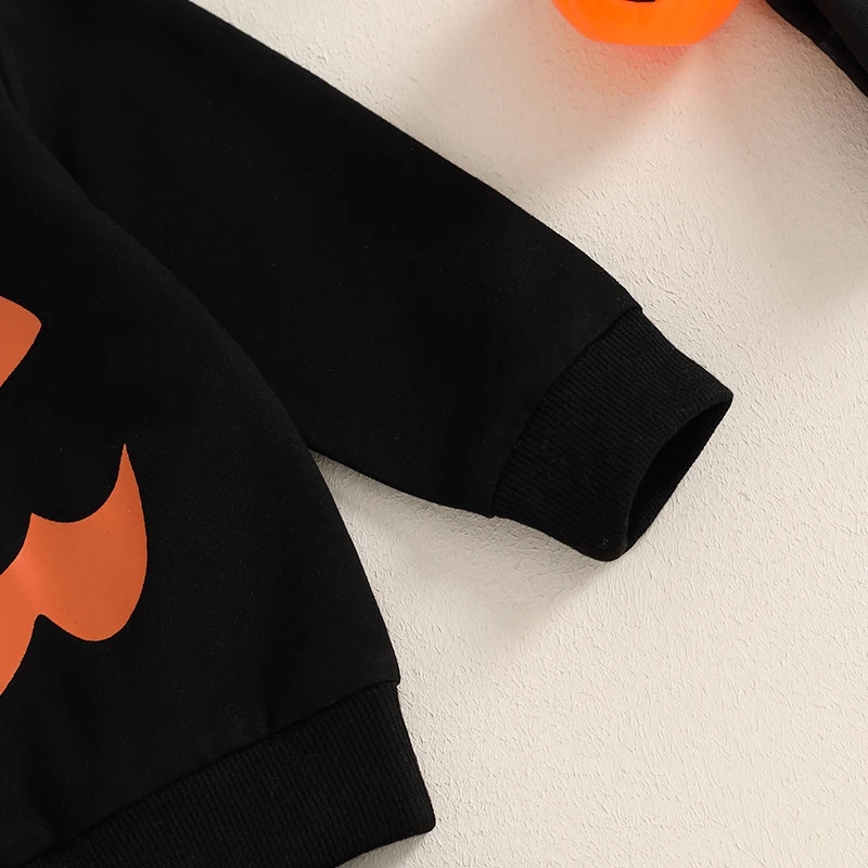 Toddler Boy Halloween Costume Ghost Printed Hoodie and Pants Set with Spooky 3D Bow for Autumn Winter Dress-Up