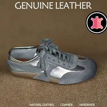 Genuine Leather Shoes Women Sneakers Lace Up Spring Summer Flats Luxury Spring Summer Ladies Flat Casual Shoes 1