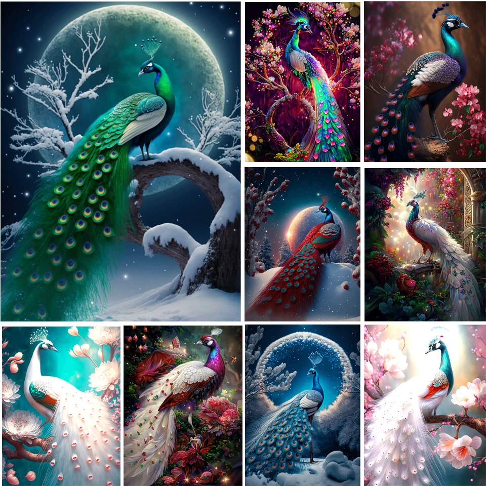 DIY Peacock 5D Diamond Painting Full Square/Round Drill Mosaic Diamont  Embroidery Animal Waterfall Cross Stitch Home Decor Y637