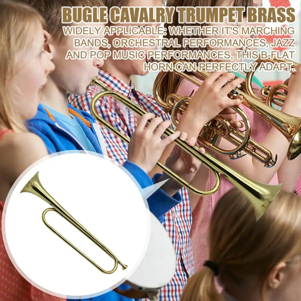 Description Picture 3 of itemCavalry Trumpet Gold Plated Brass Cavalry Bugle Horn B Flat Bugle Brass Bugle Horn Retro Standard Trumpet Musical Instrument