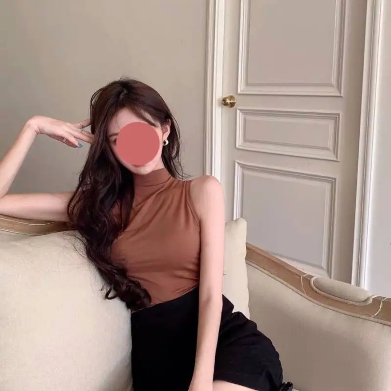 

2022 Korean Version Solid Color Cotton Crop Top for Women Spring Sweet Enegant High Neck Long Sleeve Tshirt Basic Tees Female
