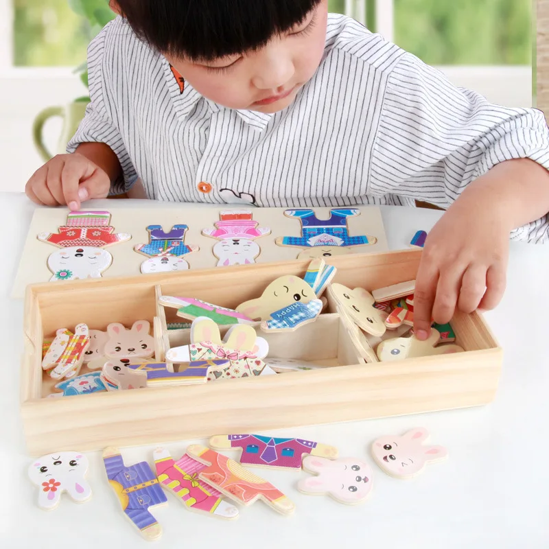 DIY Gift Little Bear Change Clothes Wooden Puzzle Set Children's Early Education Jigsaw Puzzle Dressing Game Baby Puzzle Toys qumu xylophone wooden percussion instrument enlightenment early education toys