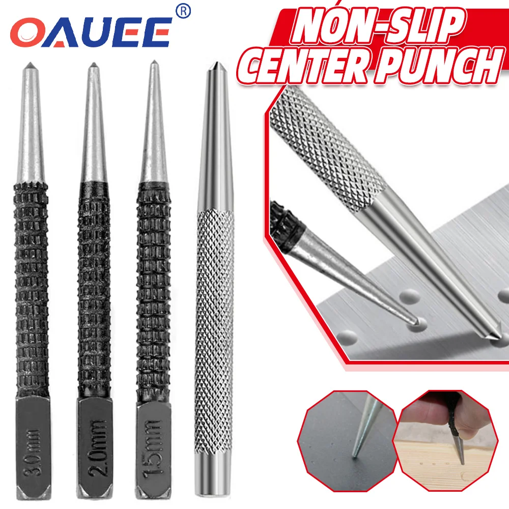 

Non-Slip Center Punch 1.5mm/2mm/3mm Alloy High Carbon Steel High Hardness For Locator Metal Wood Marking Drilling Tool 1/3 Pcs