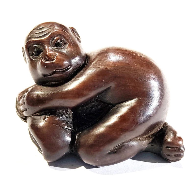 

F017 - 30 лет, 2 дюйма, коллекционная рукоятка, металлическая древесина, Netsuke-обезьяна