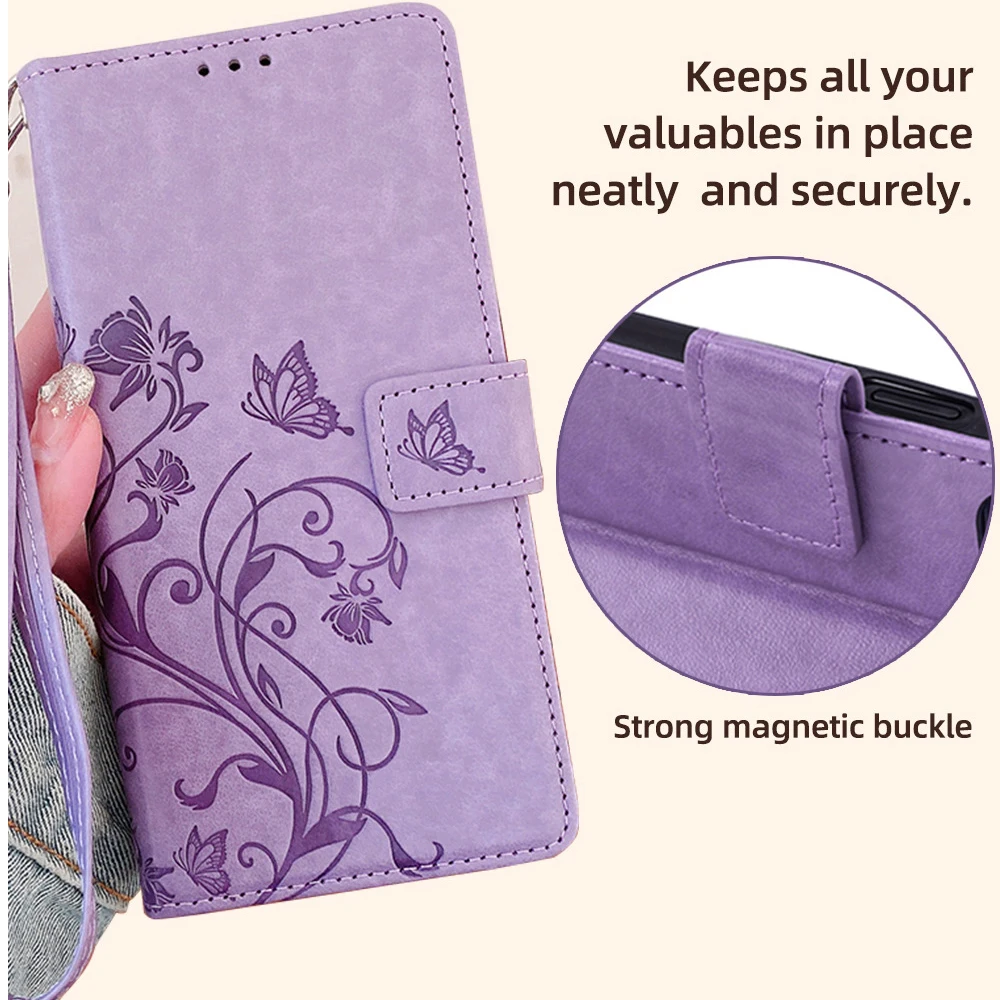 Butterfly Handy Leather Wallet Cover with Magnetic Closure and Card Slots