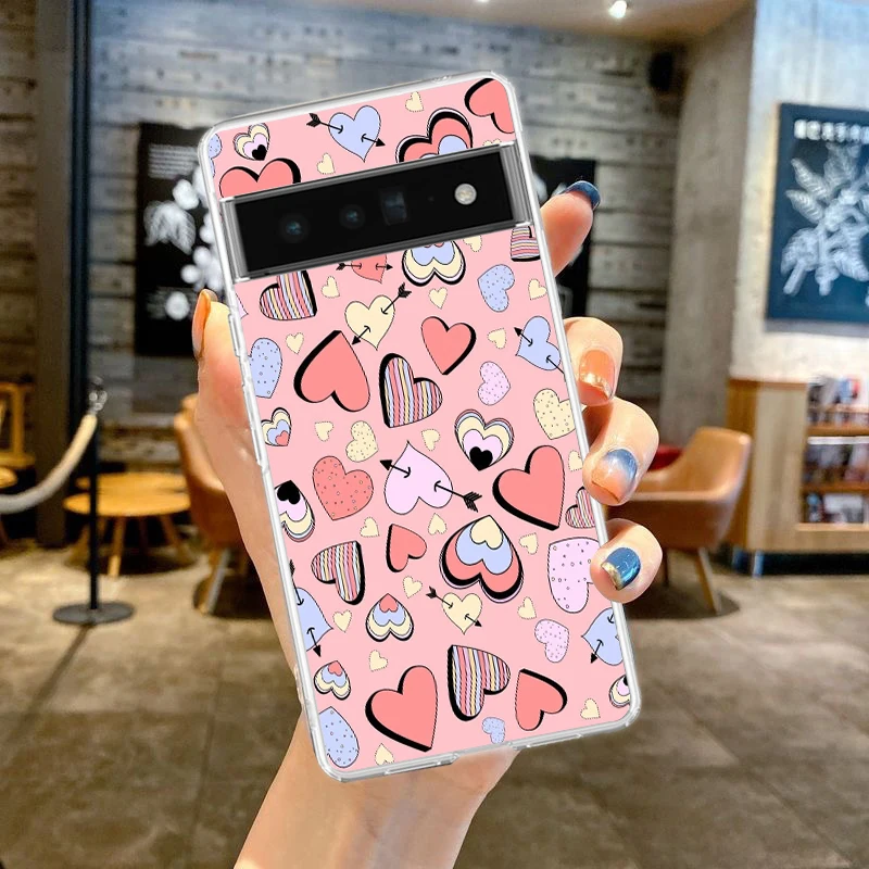 Gold Pink Rose Glitter Hearts Shockproof Soft TPU Transparent Phone Case
