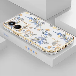 Soft Plating Leaves Pattern Shockproof Phone Case for Vivo V25 5G (White - 715)