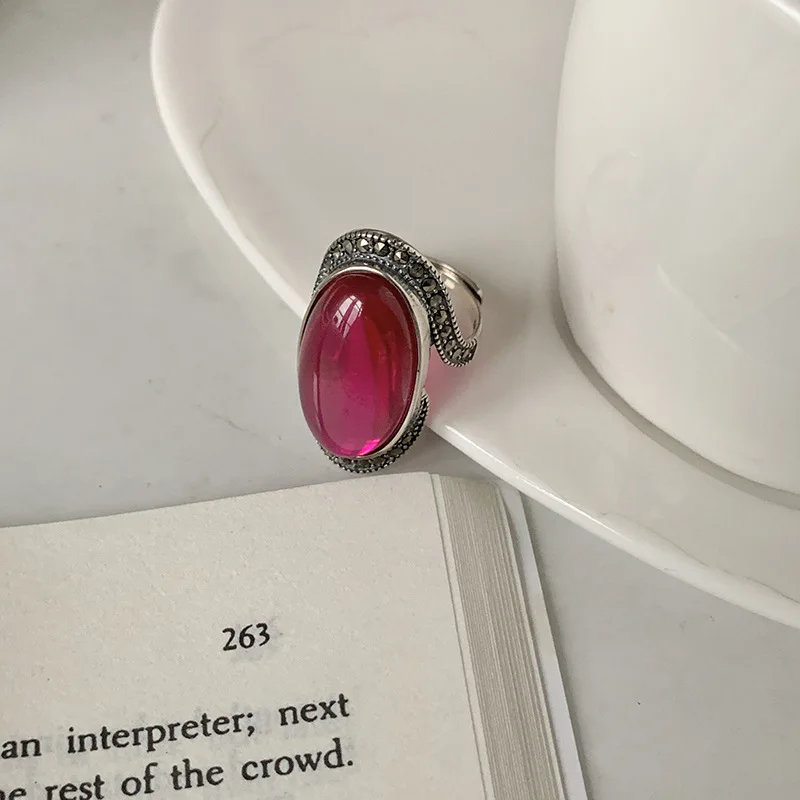 Engagement Rings Stone Rings Fashion Rings Fashion Ring Finger Rings Personality Exaggeration Vintage Red Garnet Stone Thai Silver Ladies Engagement Rings Jewelry For Women Birthday Gifts No Fade