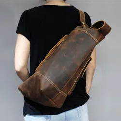 High Quality Men's Cowhide Crossbody Backpack Vintage Handmade Crazy Horse Leather Shoulder Bag Multifunctional