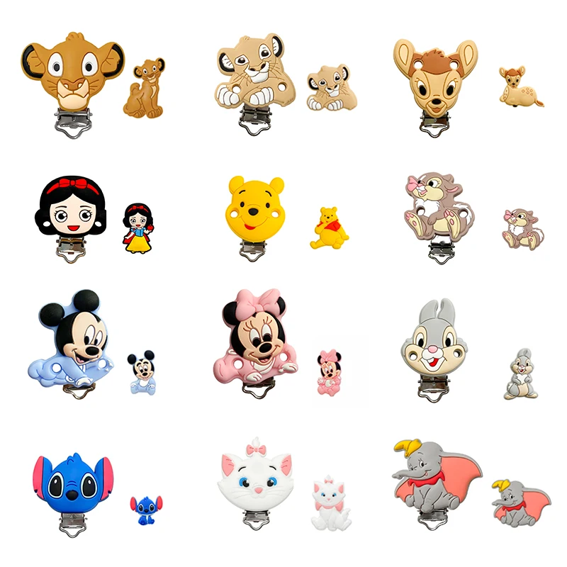 Silicone Pooh Dumbo Mickey Teething Beads Food-Grade Chewing Teeth Bead DIY Nipple Chain Jewelry Accessories 2pcs