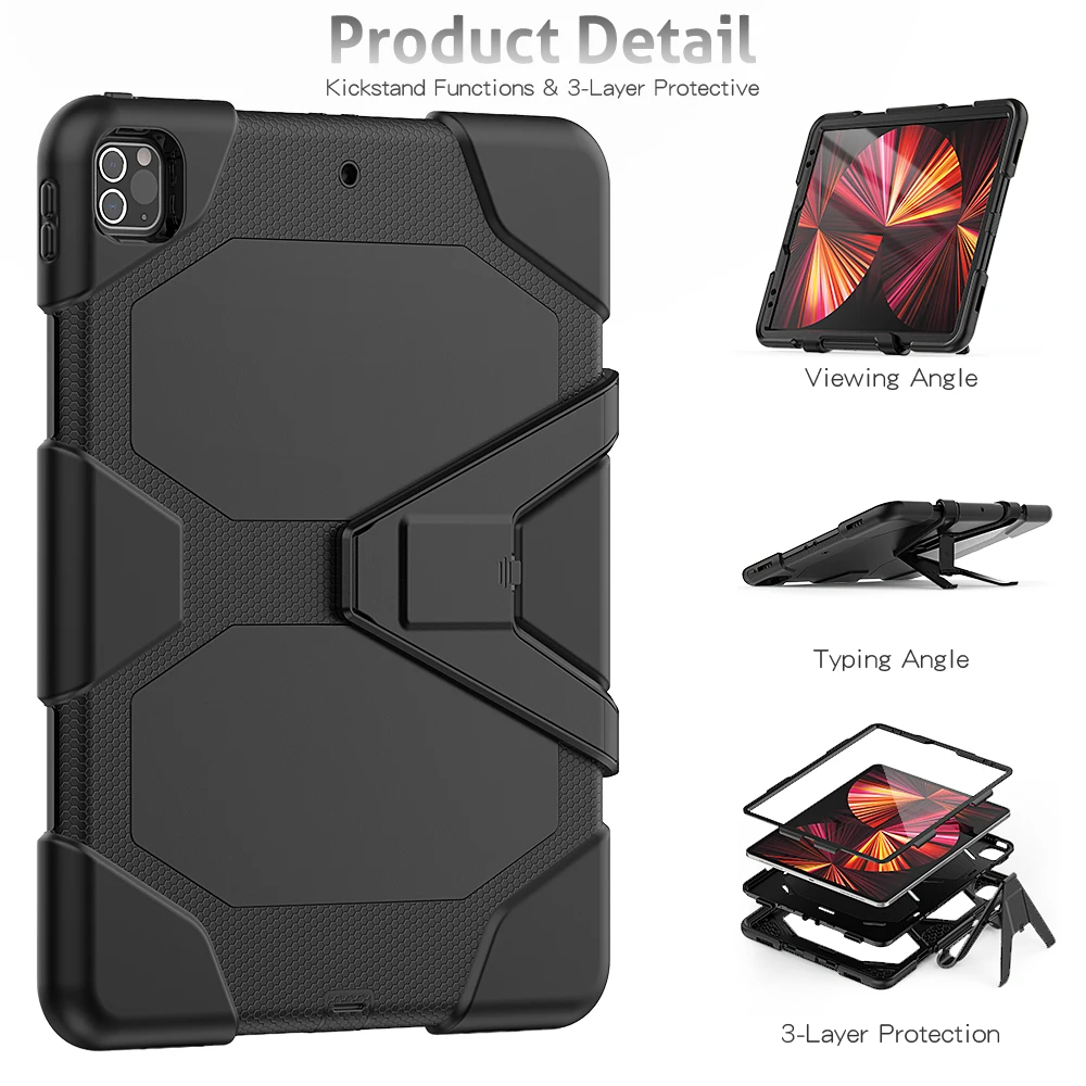 Resistente Case Ipad para Apple Ipad Pro 12.9 Polegada 360 Corpo Inteiro à Prova de Choque Proteção Capa 12.9 Kickstand Protetor de Tela Filme - Imagem 2