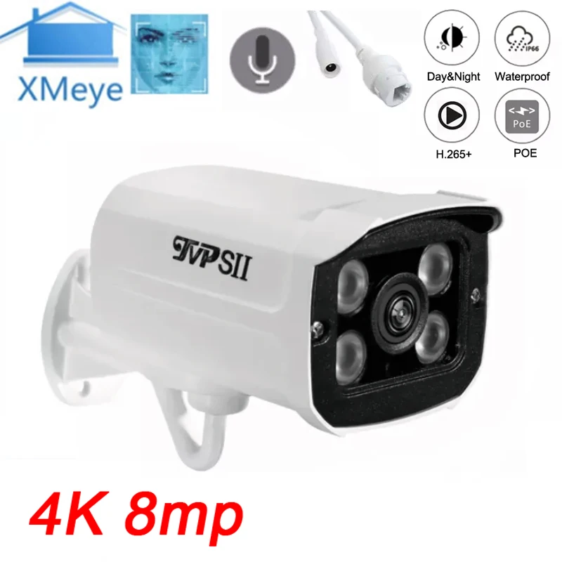 

8mp 4K,5mp IMX335 Cmos XMeye White Metal 4pcs Array Leds Waterproof Auido H.265+ Face Detection ONVIF POE IP Surveillance Camera