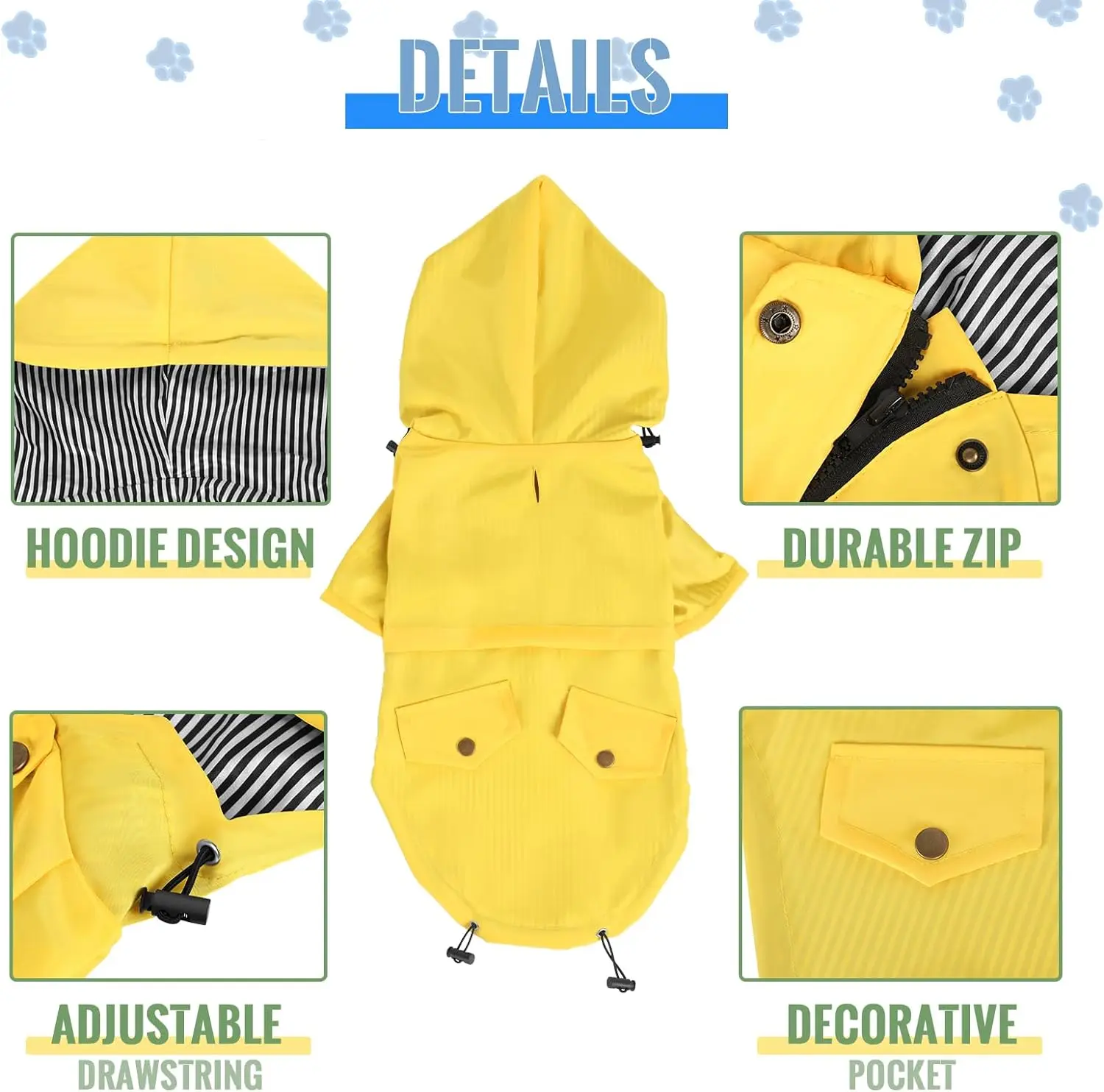 Dog Zip Up Raincoat Reflective Buttons Pet Jacket Windbreaker With Hood For Large Dogs S-5XL Large Breed