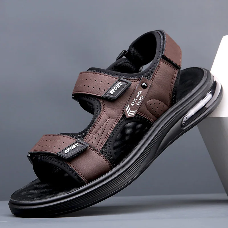 

2023 New Leather Outdoor Sports Casual m2 Waterproof Non-slip Flat Beach Driving Men's Sandals