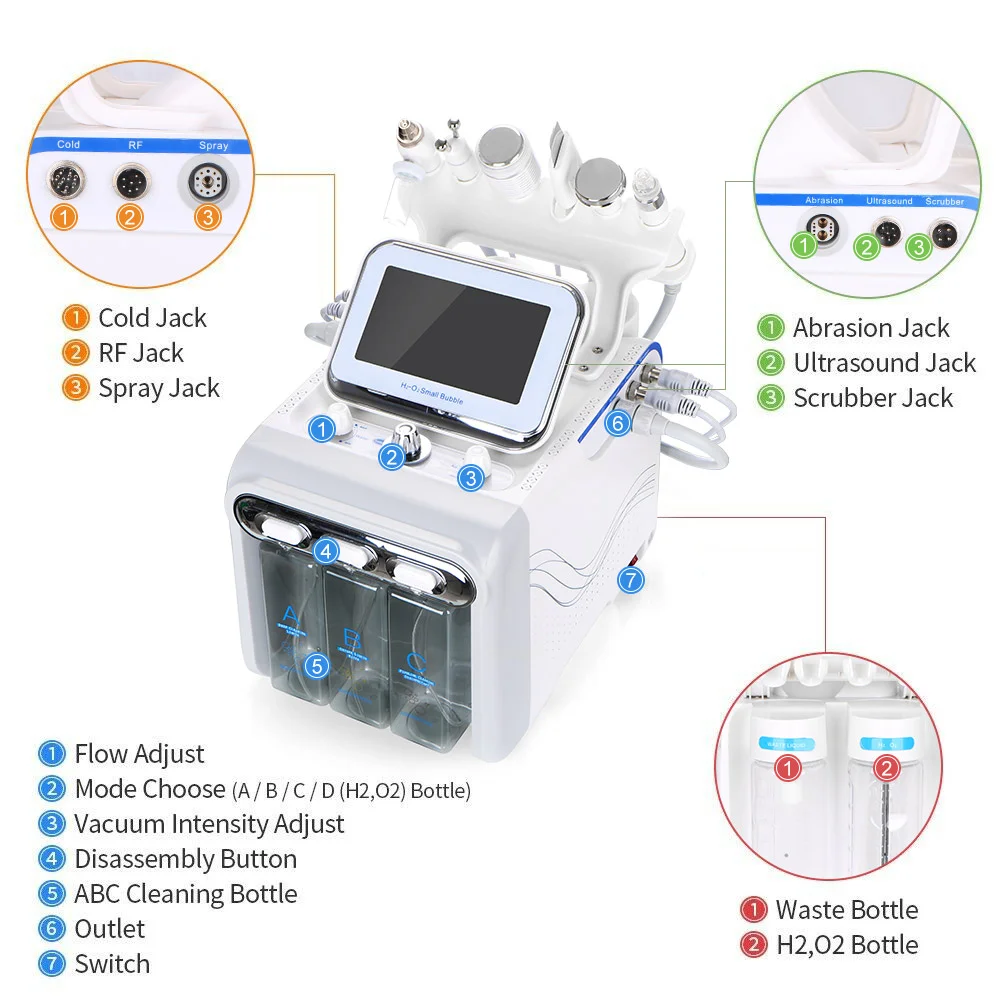 Hydro Water Jet Peel Hydrodermabrasion Machine 6 in 1 Facial Dermabrasion Hydra Skin Whitening Device Facial Skin Care Machine