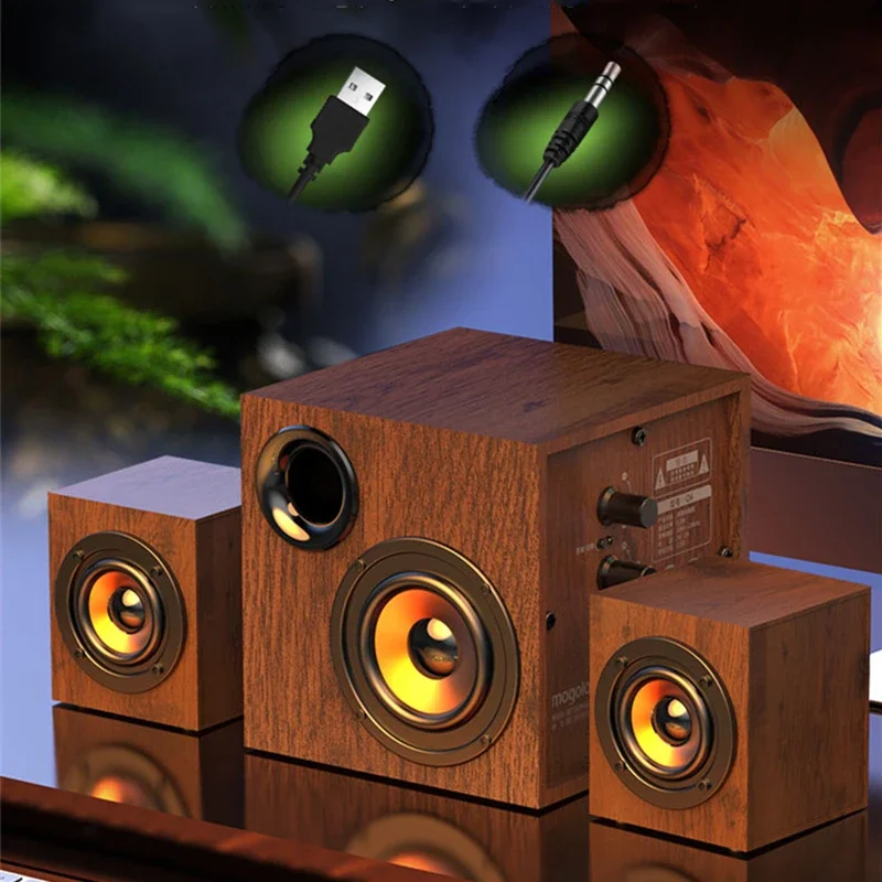 Wooden Multimedia Heavy Bass Living Room Home Desktop Computer Audio Active Subwoofer Big Volume Bluetooth Speakers