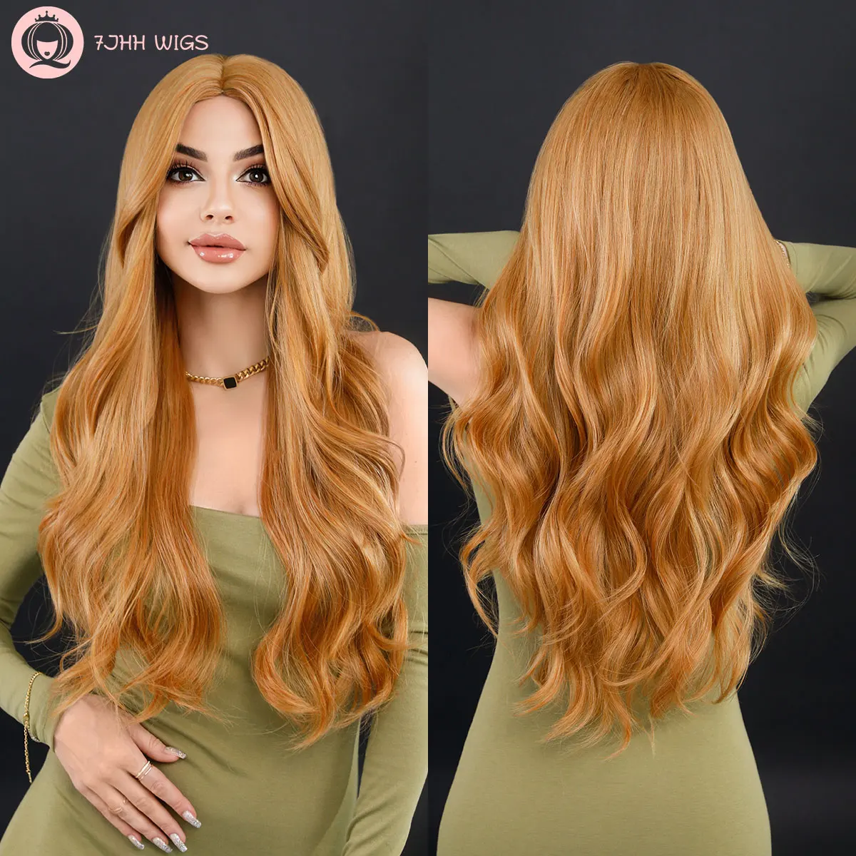 7JHH WIGS Light Blonde Wig for Women Daily Cosplay Natural Middle Part Wavy Synthetic Hair Lolita Wig Disguise Heat Resistant