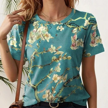New Women's Casual Loose Short Sleeve T-Shirt 3d Flower Printed Summer Tops Elegant Crew Neck T-Shirt Harajuku Women Tees Tops