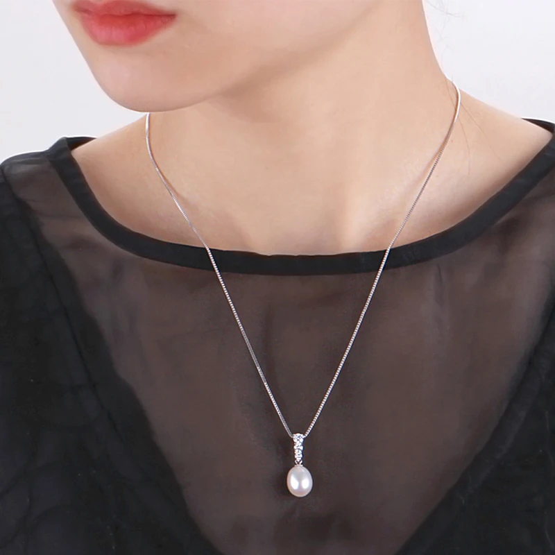 Pendant Necklace White Natural Freshwater Pearl Pendant 925 Sterling Silver for Women