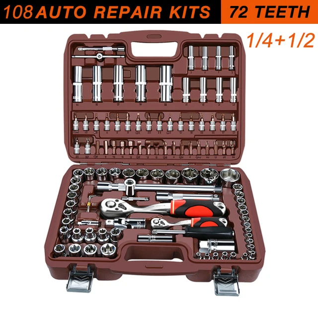Socket Set Universal Car Repair Tool Ratchet Set Torque Wrench Combination Bit A Set Of Keys Multifunction DIY toos 108pcs