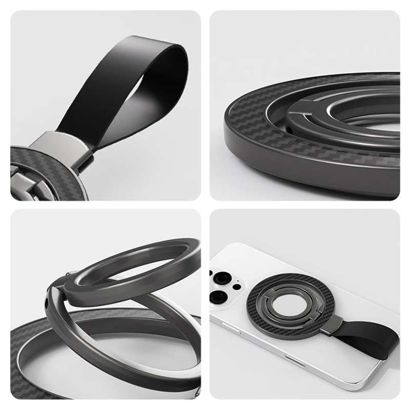 Double-Sided Magnetic Finger Ring Holder with Kickstand