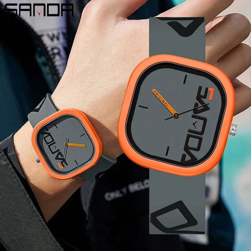 SANDA 3203 Men Luxury Casual Waterproof Silicone Strap Men Clock  Simple Design Men Wristwatch Brand Fashion Sports Quartz Watch 2