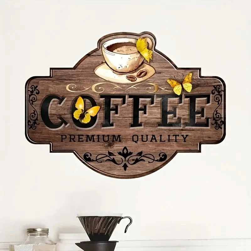 Wall Stickers 1pc Cartoon Wall Sticker Coffee Removable Waterproof Vinyl Waterproof Sticker Suitable For Kitchen Restaurant Cafe Decoration