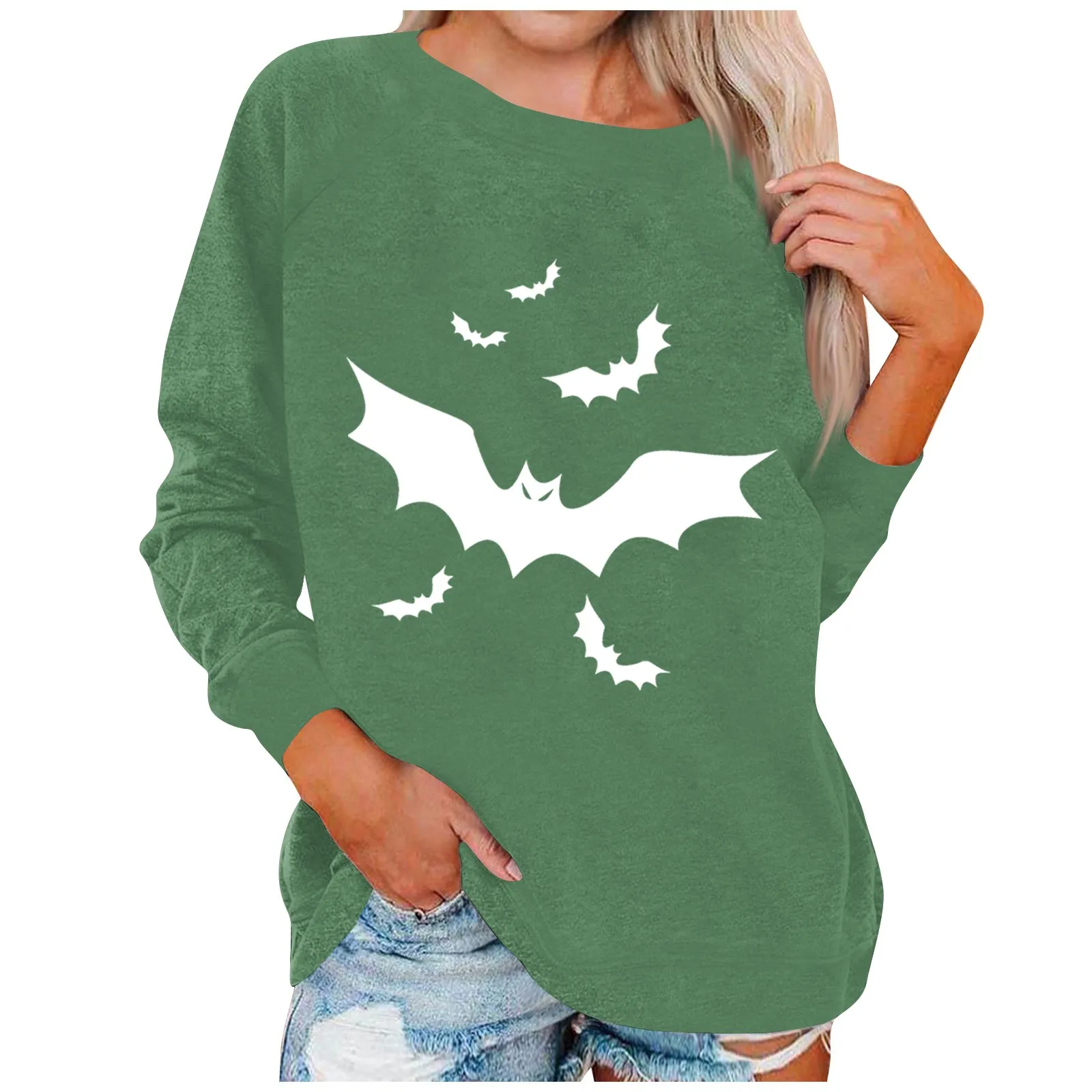 

Halloween Women Pullover Gothic Bat Print Hoodie Streetwear Round Neck Sweatshirt Female Festival Clothes Sropa De Mujer