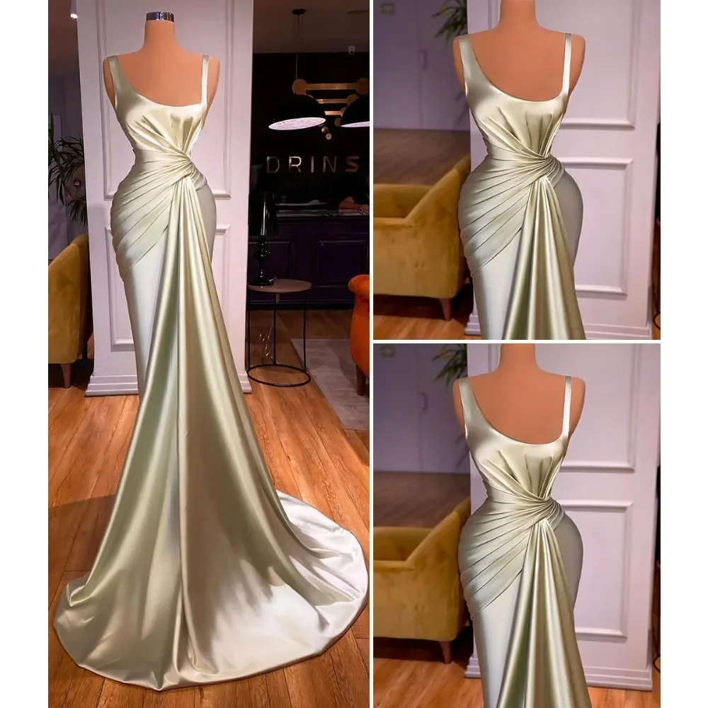 Wakuta Elegant Spaghetti Strap Mermaid Prom Dresses for Women Long Satin Bridesmaid Dresses Formal Evening Gowns robe soirée