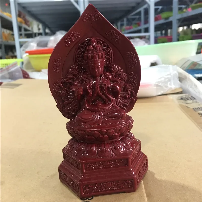 

Vermilion sand thousand handed Guanyin ornaments, carved Buddha statues, home decorations, handicrafts, opening gifts, mascots