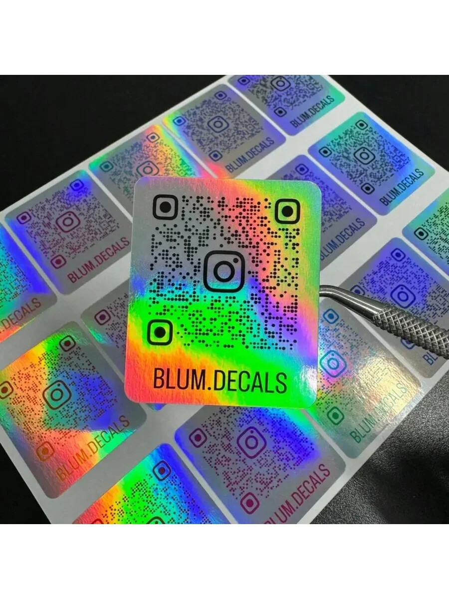 4-8cm holographic laser vinyl printed QR code stickers personalized ig stickers social media metallic texture QR cod
