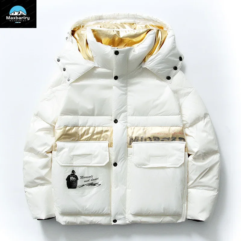 Winter Hooded Down Jacket Men's Fashion Black Gold White Duck Down Warm Coat South Korea Luxury Clothing New Men's Jacket