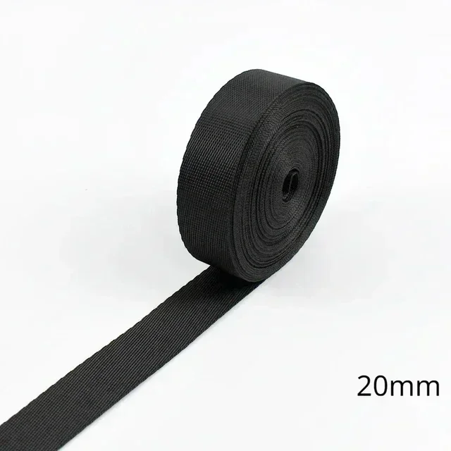 Durable Black Nylon Webbing Straps for DIY Sewing and Craft Projects - 5M Roll, 10-100mm Width