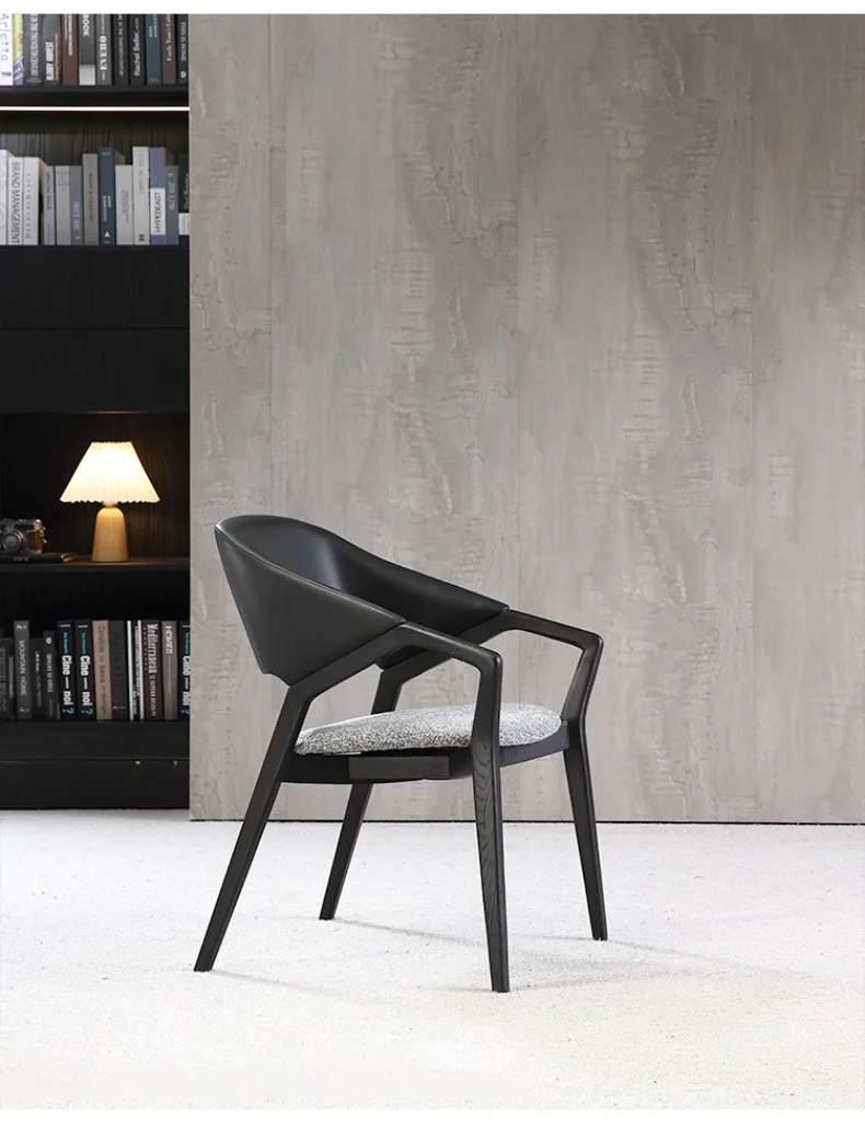 Description Picture 4 of itemWood Luxury Designer Dining Chair Leather Minimalist Stool Single Person Chair Soft Modern Dining Chairs Living Room Furniture