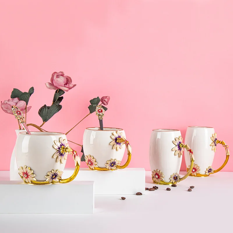 

Handmade Enamel painted High-grade Coffee Cup Saucer European-style coffee mug Ceramic cup afternoon tea Cup Free Shipping
