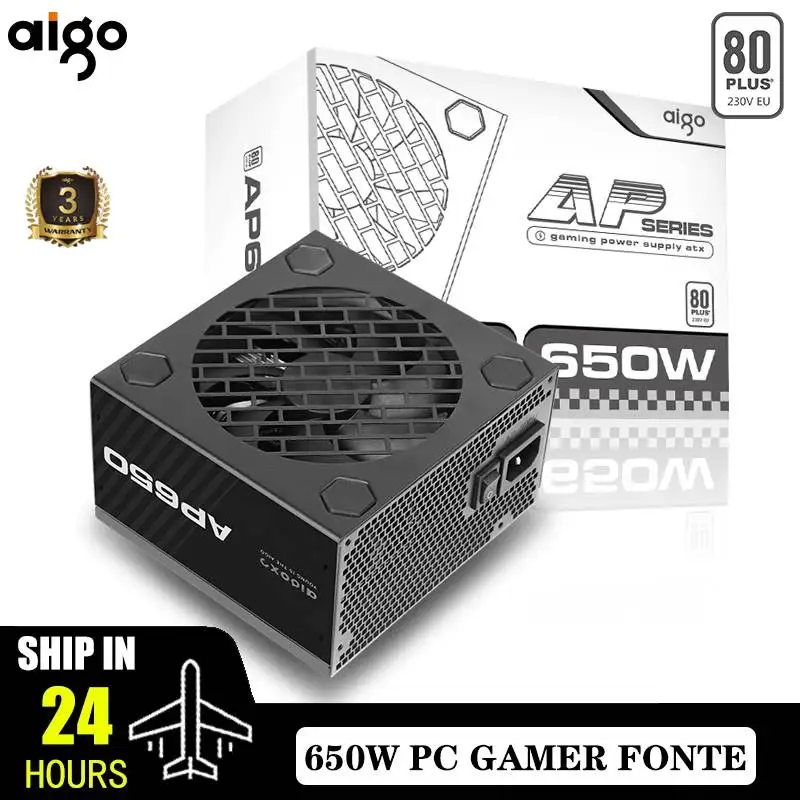 Aigo AP alimentation pour PC de 550W, 650W, 750W, Gaming, DIY, 80PLUS, 230V, UE, ventilateur silencieux de 120 mm, ATX, ordinateur de bureau, alimentation gamer pour RX 580.