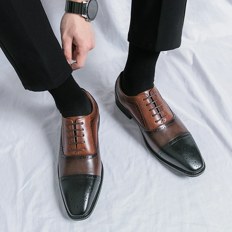 Men Oxford Shoes Lace-up Front Two Tone Business Dress Shoes