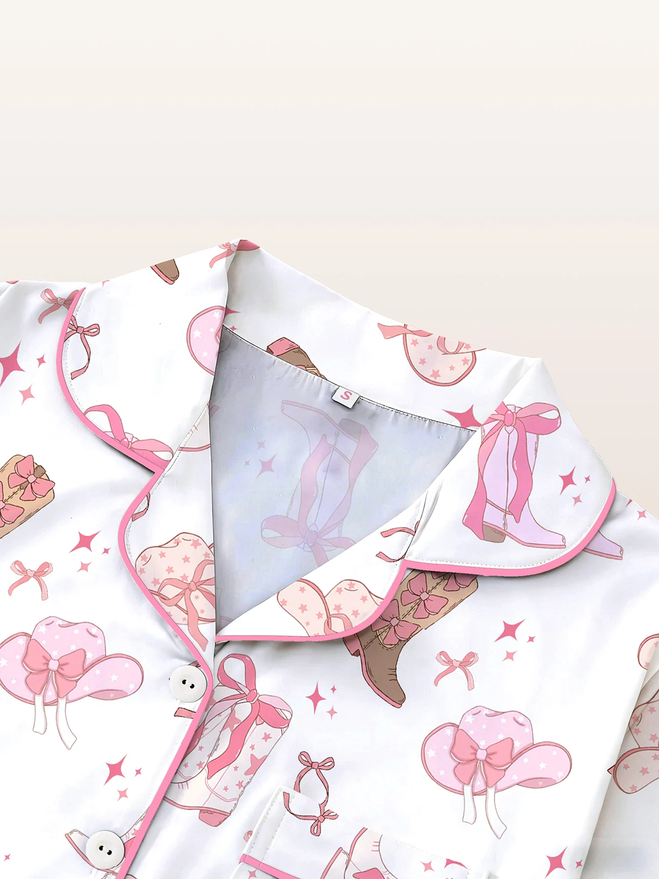 Women Pajamas Notch Lapel Short Sleeve Shorts Pants 3 Piece Set Spring Summer Fall Cute Cowgirl Print Homewear 3