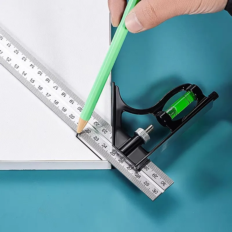 Multi-Function Precision Carpentry Tool - Adjustable Sliding Metal Ruler and Framing Square