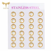 12 Pairs Golden Stainless Steel Stud Earrings Set Geometric Round Crystal Earrings Wholesale Jewelry Woman Man Accessories Gifts 1