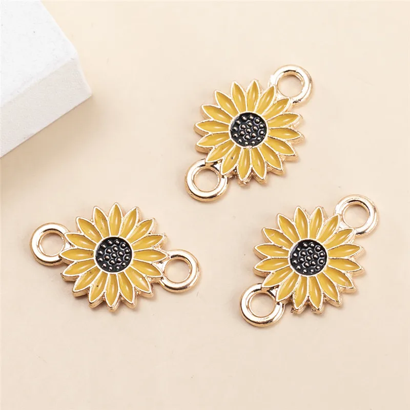 30 개/몫 노란색 꽃 금속 커넥터 매력 펜던트 DIY 팔찌 키 체인 쥬얼리 액세서리 만들기