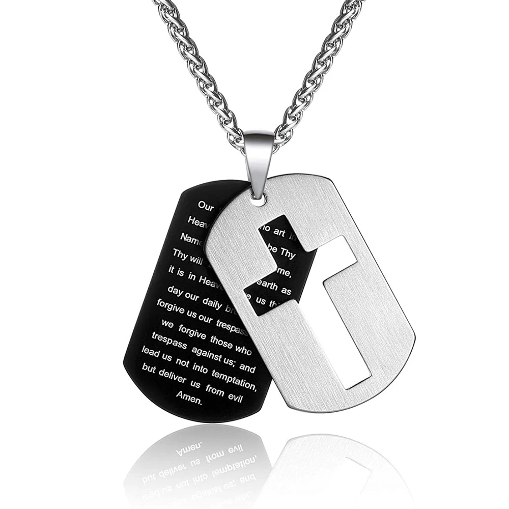 Stainless Steel Dog Tag Cross Necklace for Men Husband Boyfriend Boys Lord’s Prayer Pendant with Wheat Chain 24 Inches | Украшения и