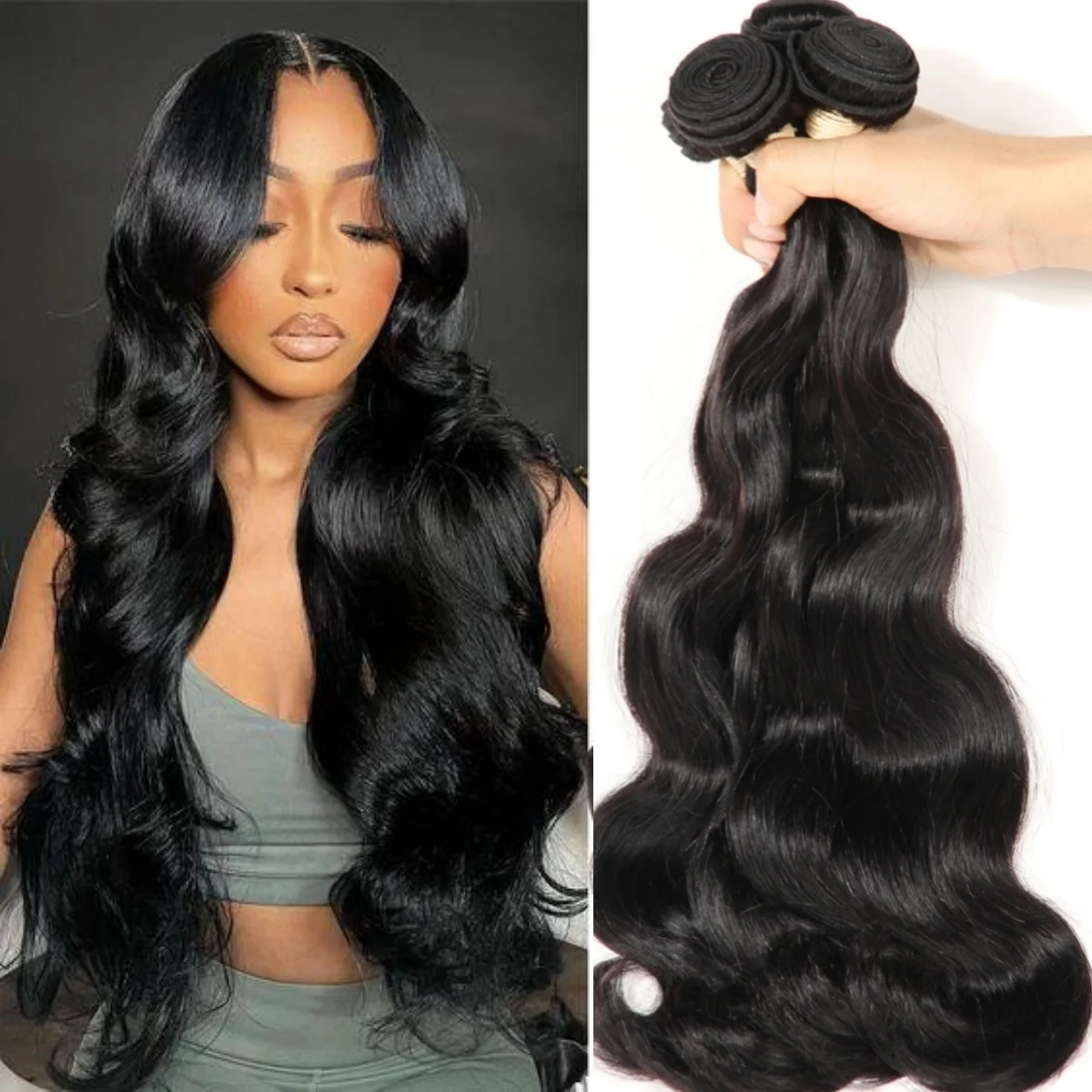 Natural Human Hair Extensions 100% Human Hair Body Wave Bundles 50g Fabeauty Virgin Remy Raw Brazilian 1/3/4 PCS 30 Inches Human Hair Bundles