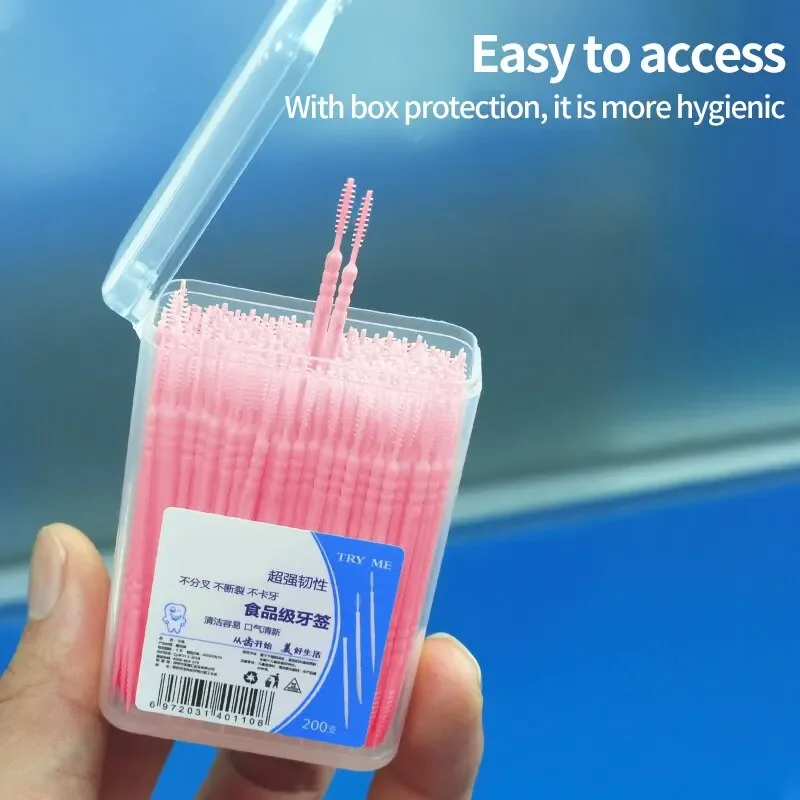 Toothpick Brush Dental Floss Stick Toothpick Disposable Family Box Packed Portable Ultra Fine Pick Double Head High End Personality Creative Fruit Stick 200 Pieces
