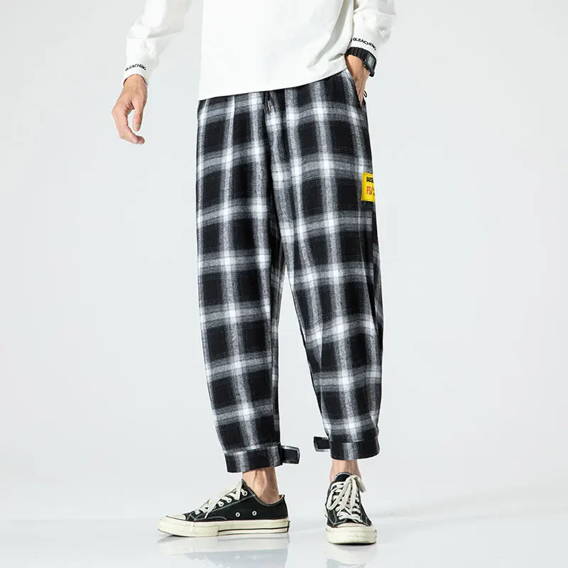 

Men's Joggers Plaid Pants Man Black Comfortable Pant Summer Casual Streetwear Trouser Loose Japanese Trendy Sweatpants