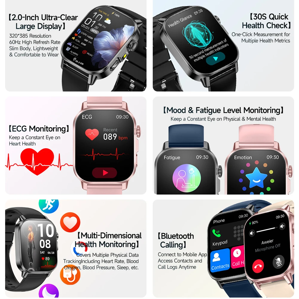 2026 New Model Uric Acid & Lipid Health Analysis Smart Watch Men ECG+PPG Bluetooth Call 2.01-inch Flashlight Smartwatch Women 2