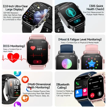 Alternative view of 2026 New Model Uric Acid & Lipid Health Analysis Smart Watch Men ECG+PPG Bluetooth Call 2.01-inch Flashlight Smartwatch Women