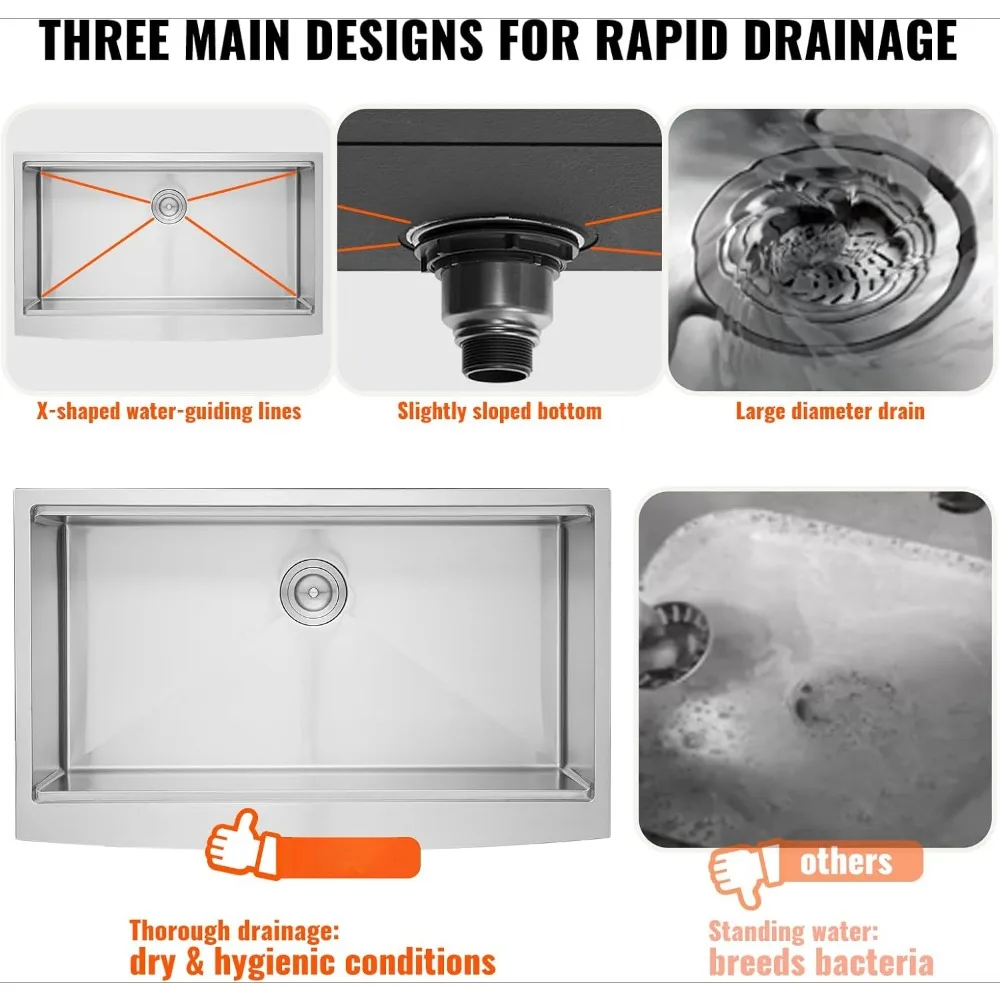 33 Inch Kitchen Sink, 304 Stainless Steel Sink, Top Mount Single Bowl Kitchen Sinks with Ledge & Accessories, Dishwasher Sinks 5